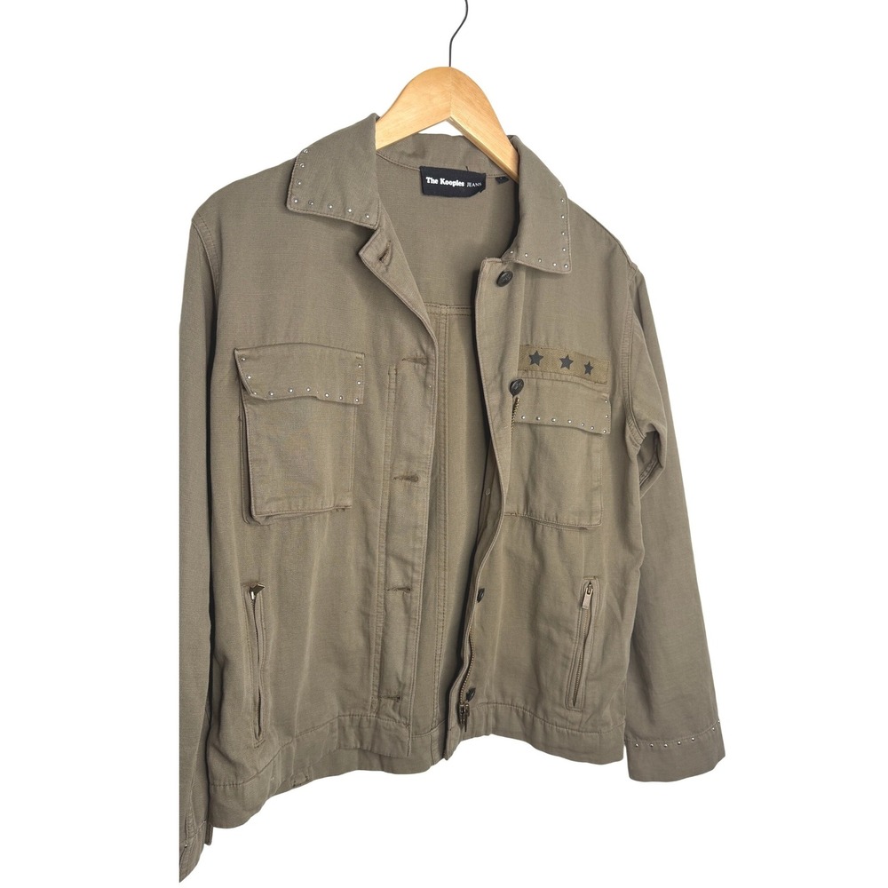 The Kooples Paris Olive Green Studded Star Pocket Jacket Utility Military sz 1